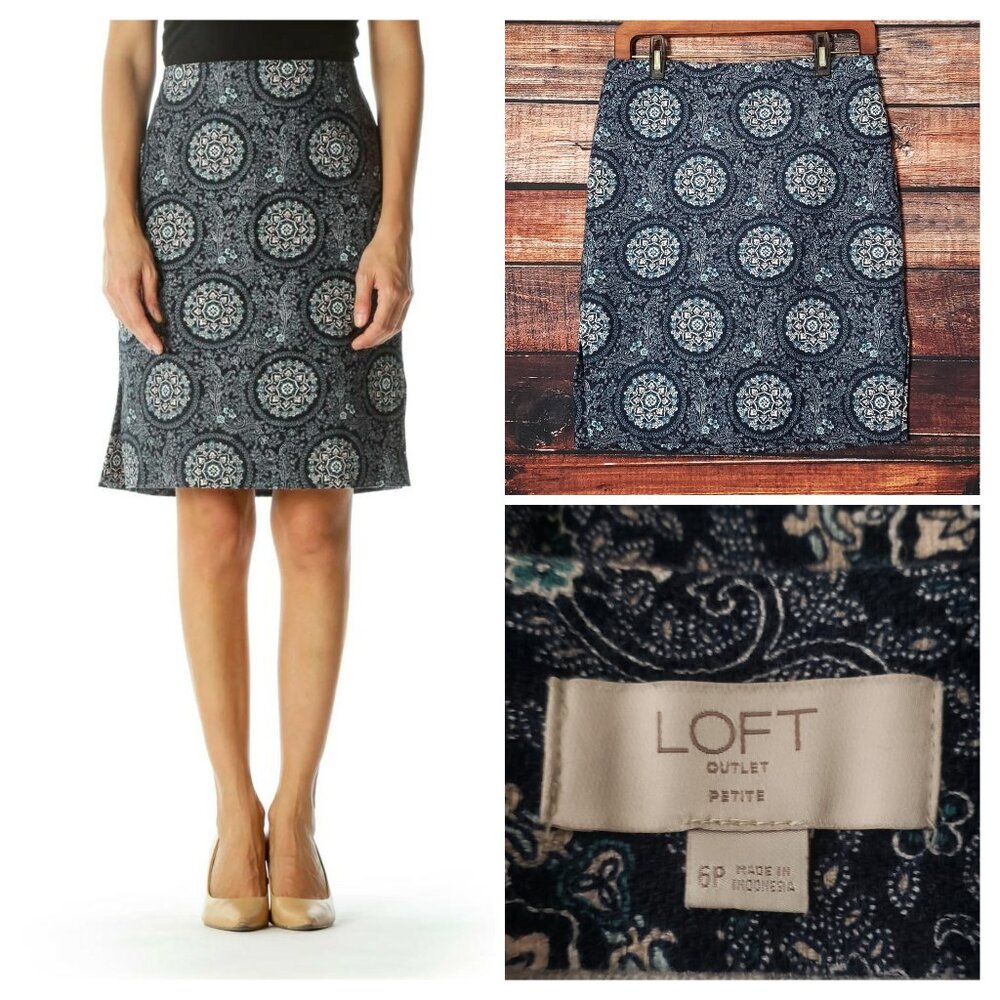 LOFT Ann Taylor Pencil Skirt 6 Petite Floral Mosaic Print Cotton Zip Back